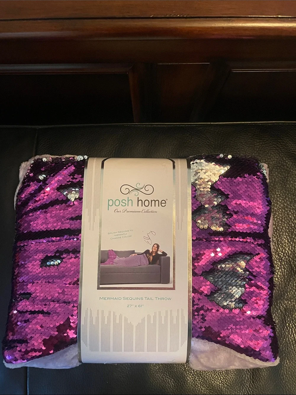 Posh Home Purple Sequin Mermaid Tail Throw